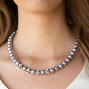 $5 for $25 ✨ Elegant Sliver Pearl Necklace & Earring Set – Sparkle Bead Accents